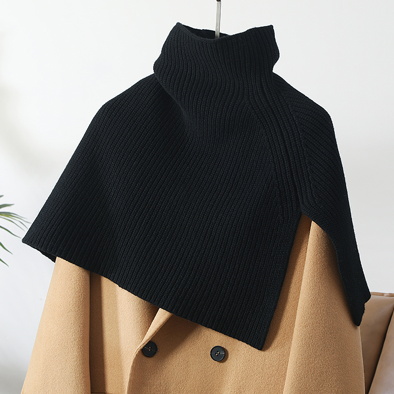 韩系小众设计感高领套头围脖女秋冬针织毛线100%纯羊毛毛衣披肩套