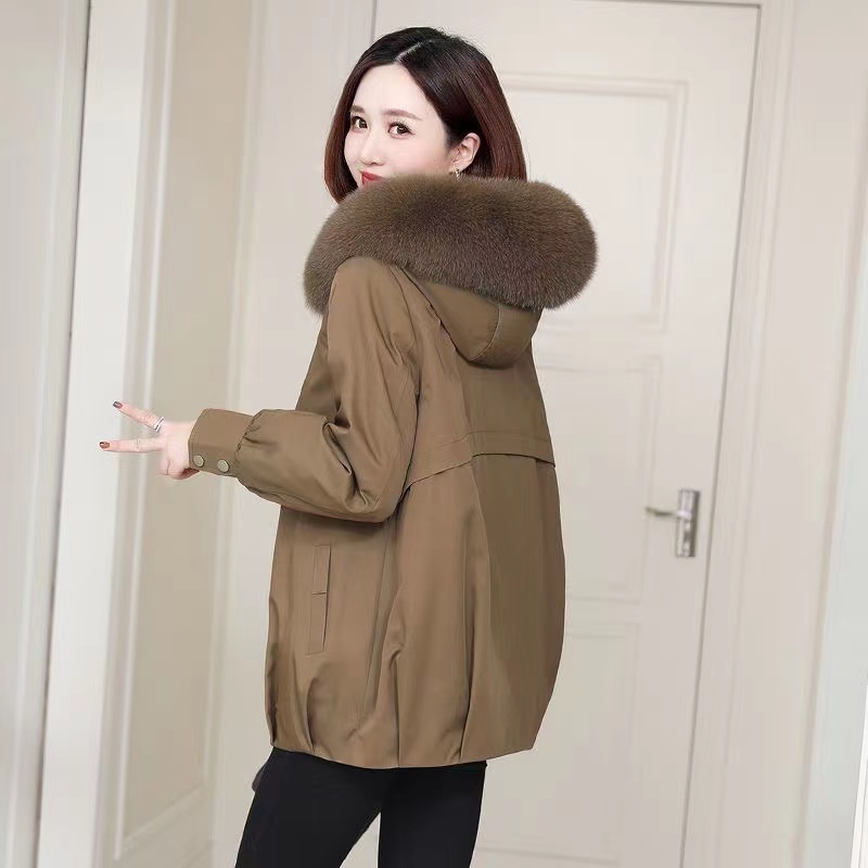 时尚韩版狐狸毛领派克服可拆卸内胆大衣外套
