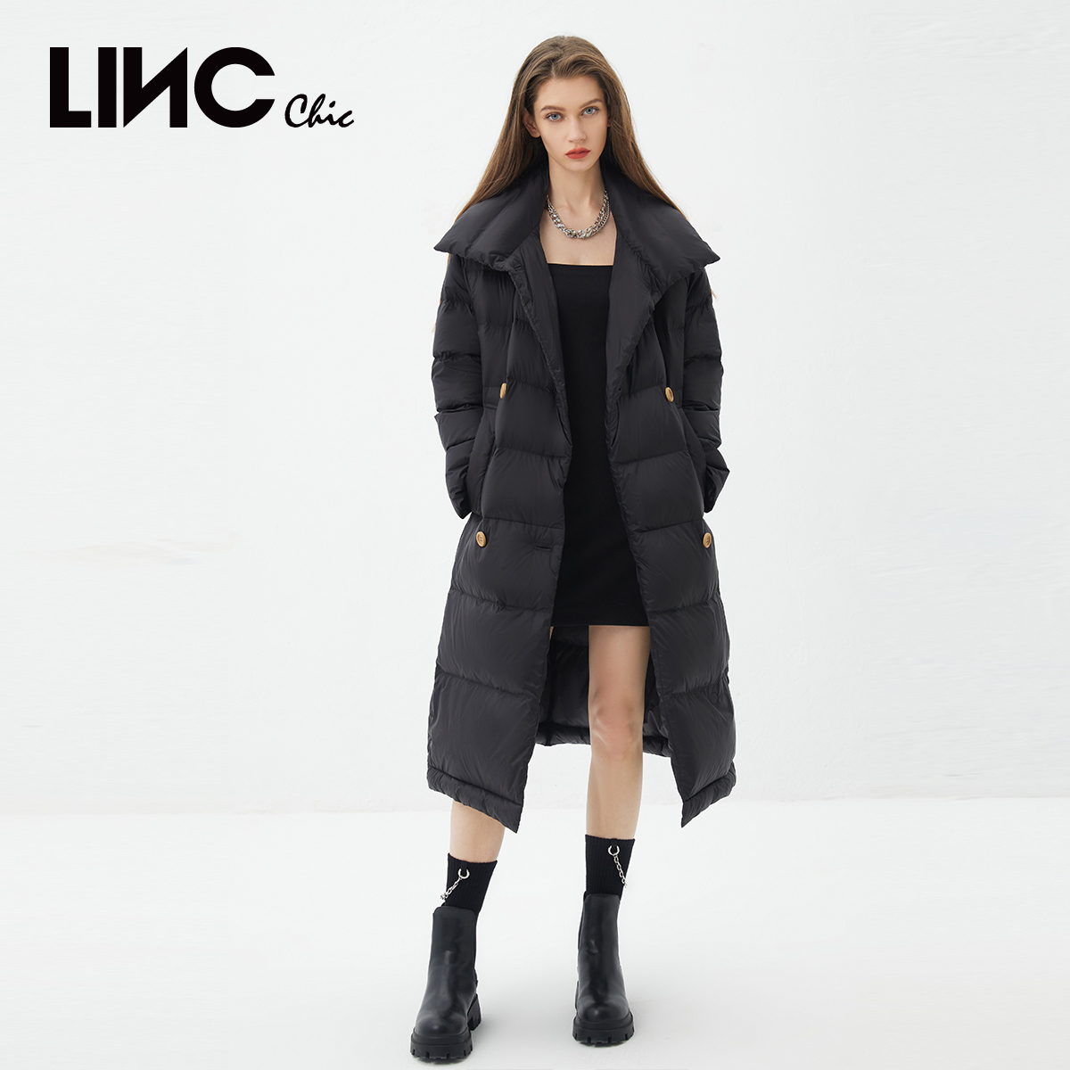 LINC金羽杰羽绒服女冬季中长款薄轻羽绒服冬季外套女款Y21808159