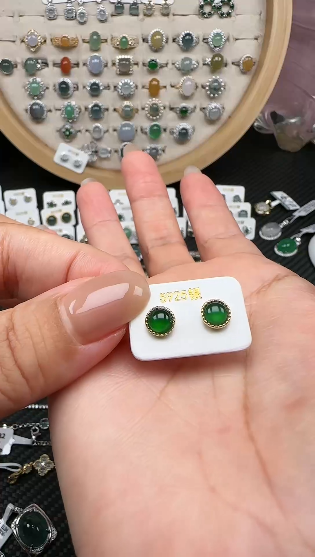 【闪购商品】翡翠耳饰银S925镶嵌耳钉