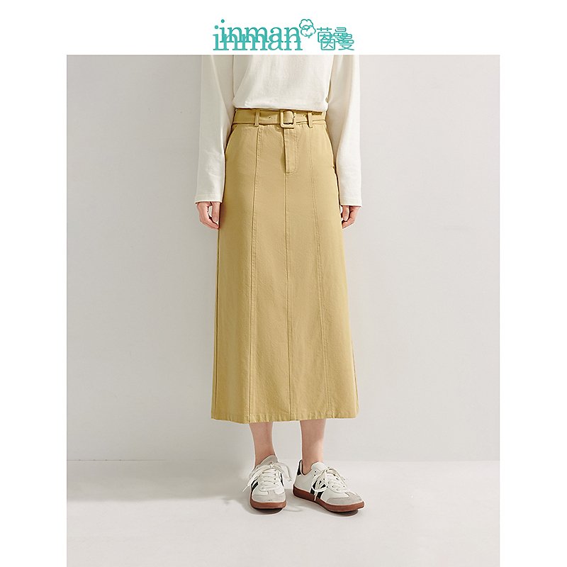 【早春穿搭】茵曼春季法式微A字半身裙女系带高腰后中开叉百搭长