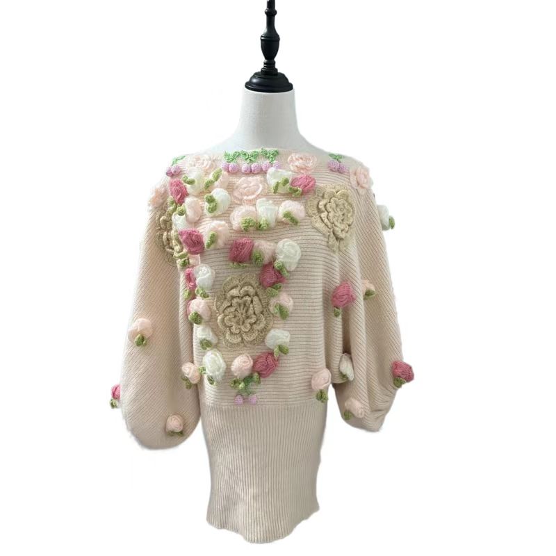 哇塞复古屋 秋冬百搭立体刺绣毛衣