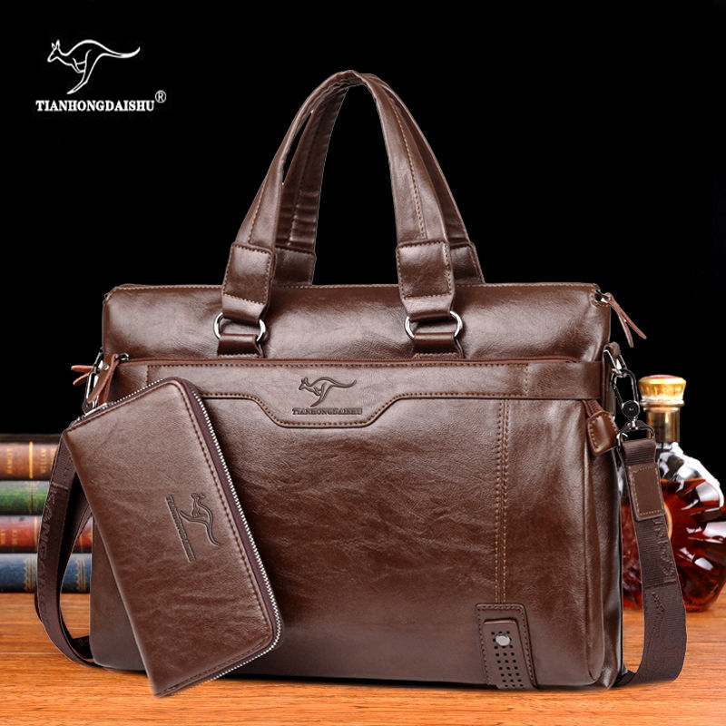 商务公文包男士手提包休闲男包大容量横款文件A4纸14寸电脑包出差