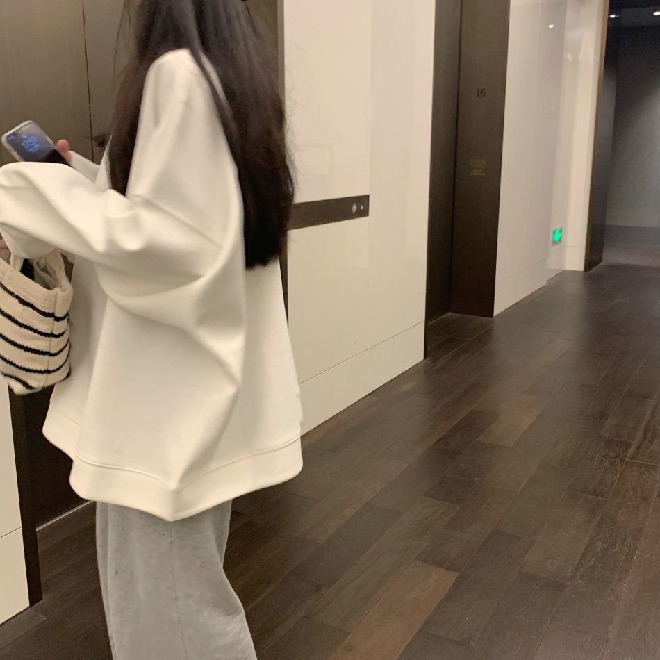 春秋加绒新款女薄款运动卫衣oversize宽松显瘦ins中长款上衣外套