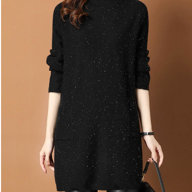 秋冬新款高领中长款裙子加绒加厚保暖时尚大码显瘦洋气打底连衣裙