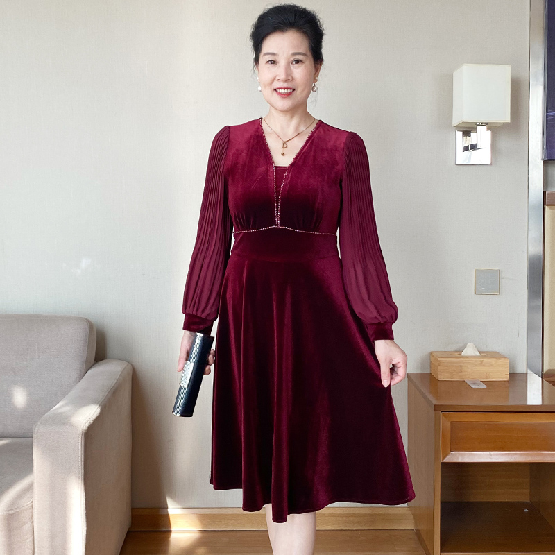 【断码特价】妈妈装新款气质连衣裙春秋季喜婆婆婚宴装礼服长裙Z818