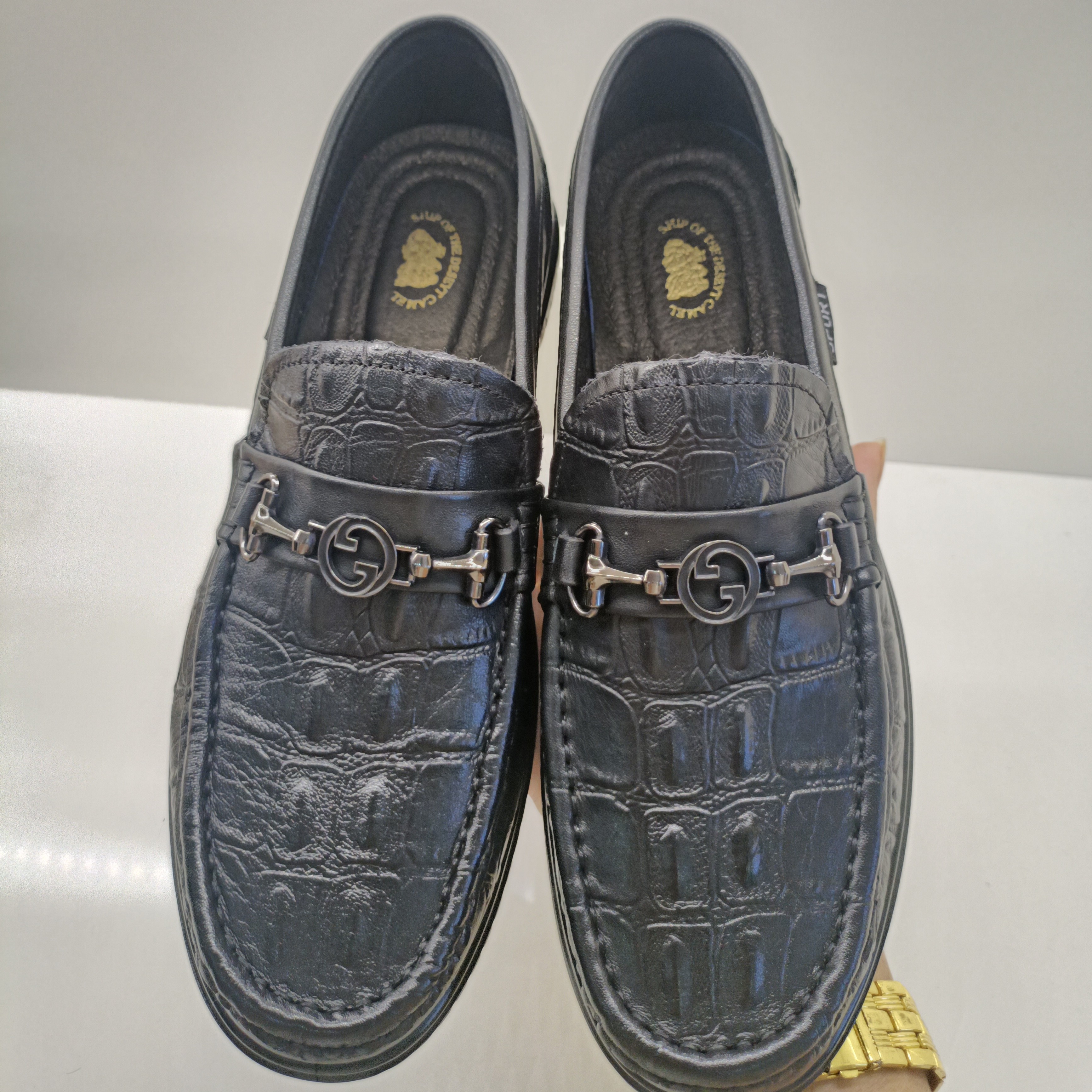 2022男士休闲鞋新款圆头黑色印花豆豆厚底鞋