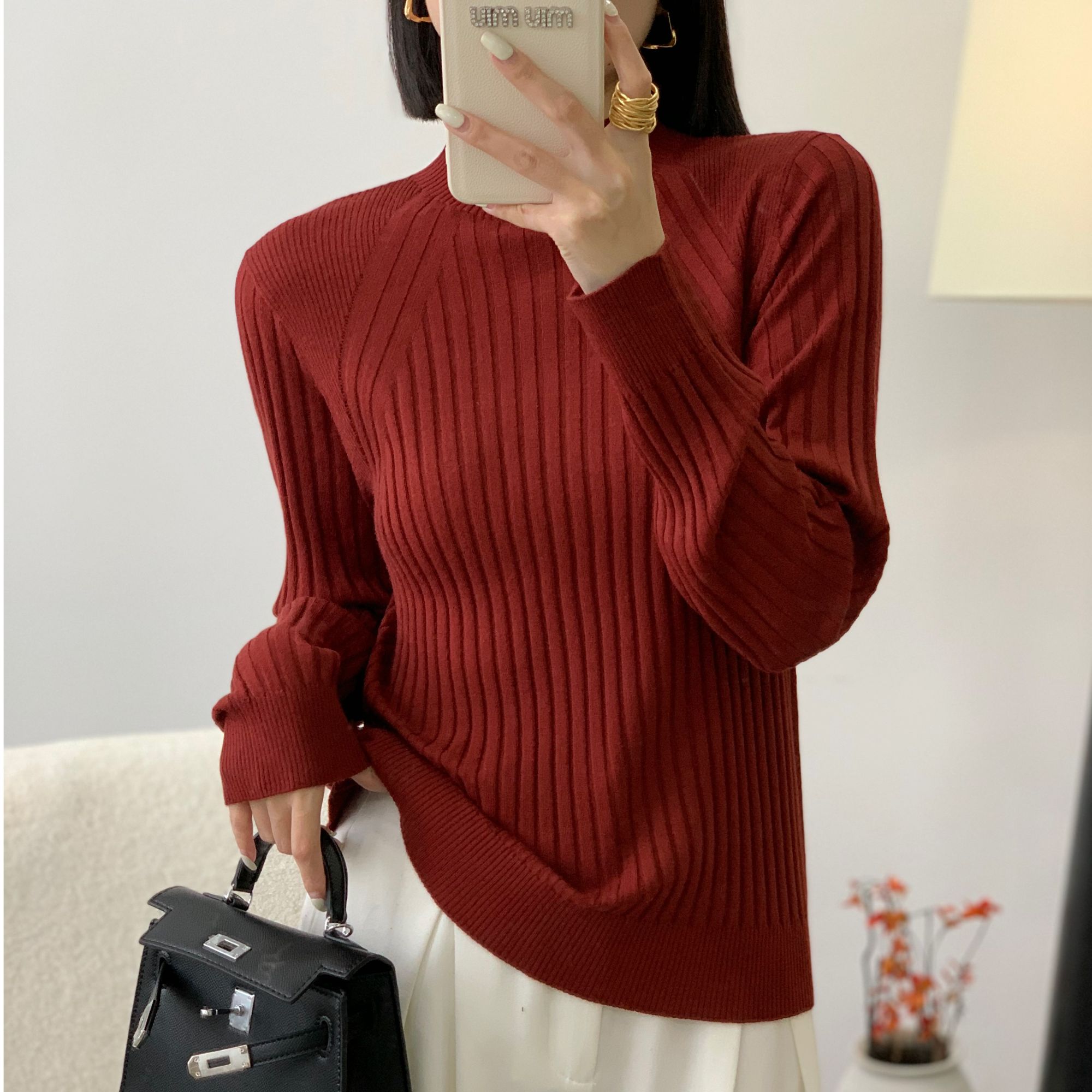 简约半高领超细羊毛打底衫S226