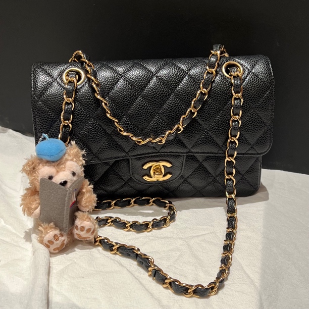 99新 Chanel/香奈儿 壹所奢品CF小号 链条包 黑金 荔枝皮 芯片款