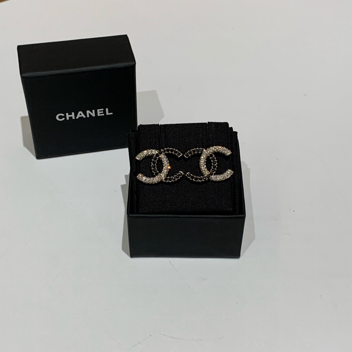 99新 Chanel/香奈儿 Chanel 23K熊猫耳钉黑白满钻镶钻双C