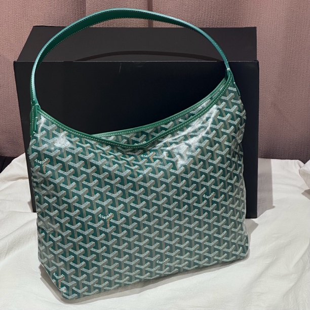 99新 Gaoy/戈雅 Goyard 小号Hobo手提腋下包绿色老花拼皮