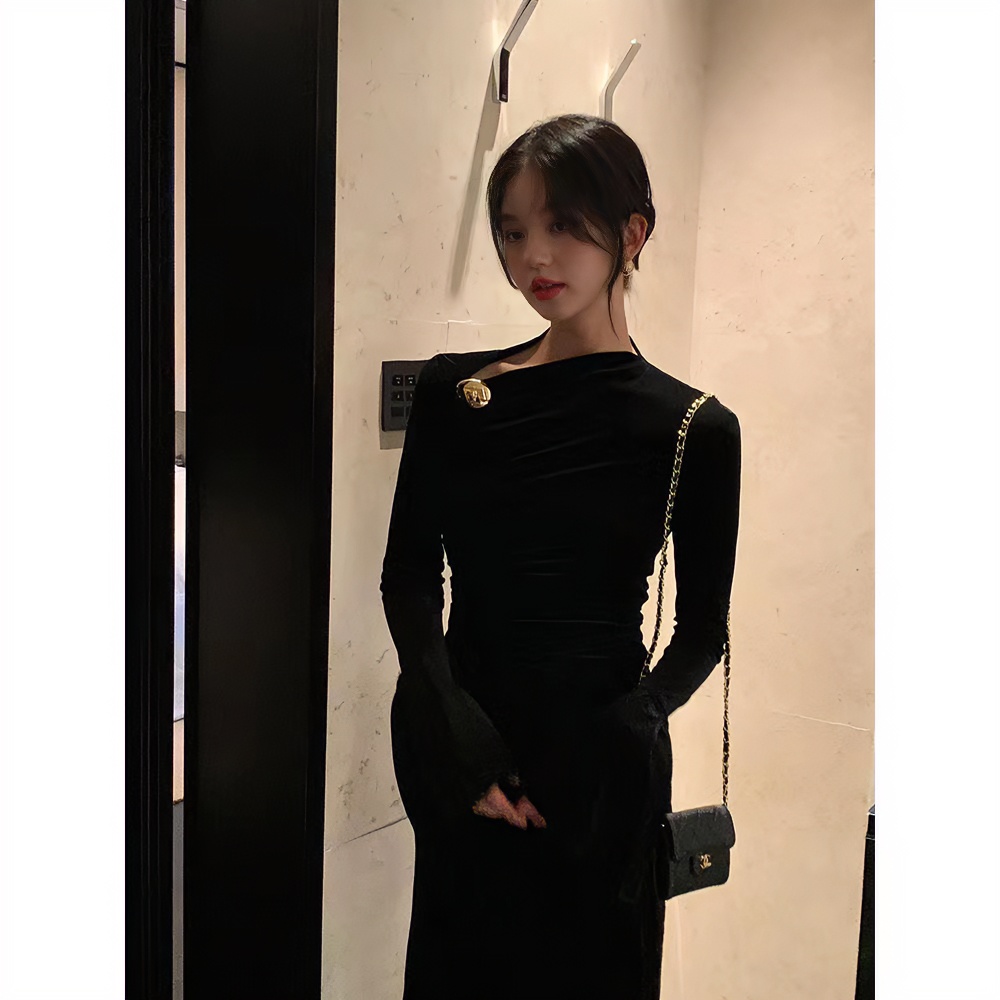 包臀秋冬收腰针织设计感裙子气质内搭裙子秋冬黑色修身复古收腰