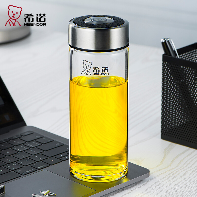 希诺便携玻璃杯单层加厚家用喝水茶杯男士耐热透明水杯女办公杯子