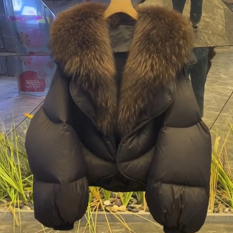 时尚轻奢百搭短款羽服2024年冬季新款设计感大毛领拼接加厚外套