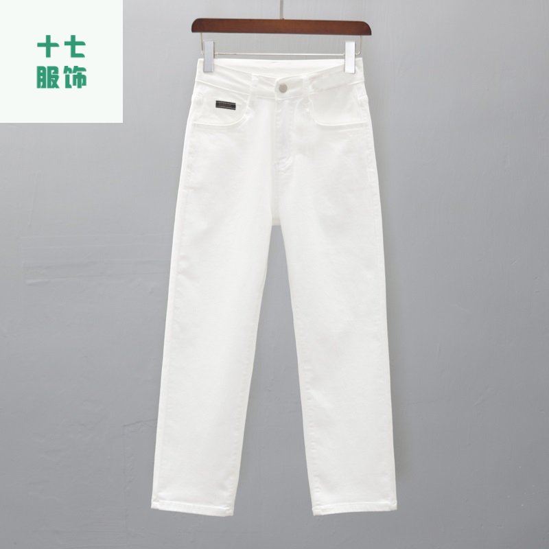 白色女士牛仔裤2025冬季加绒高腰显瘦直通九分裤烟管裤女款裤子女