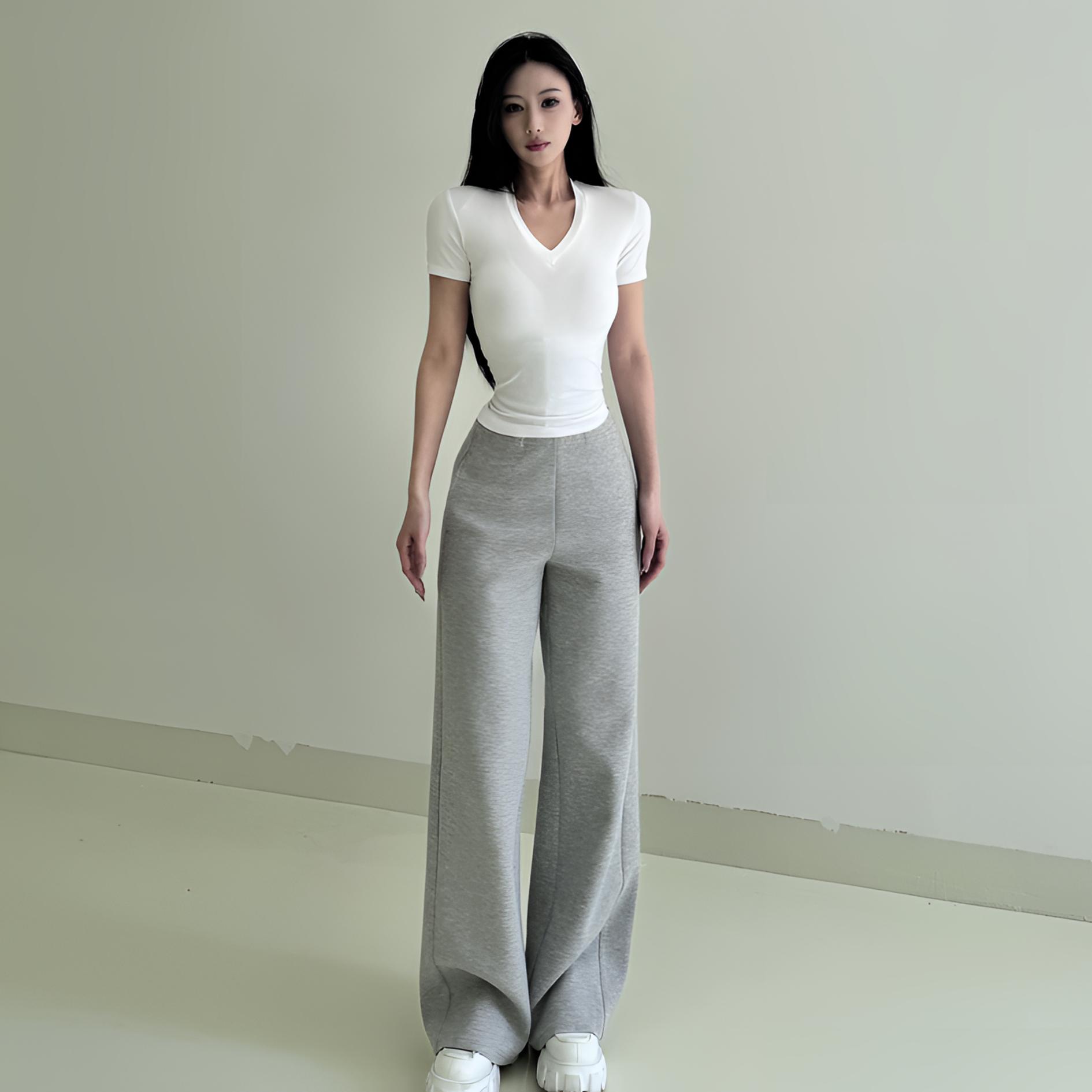 楠楠李自制阔腿运动休闲裤显瘦高腰夏季宽松垂感拖地011