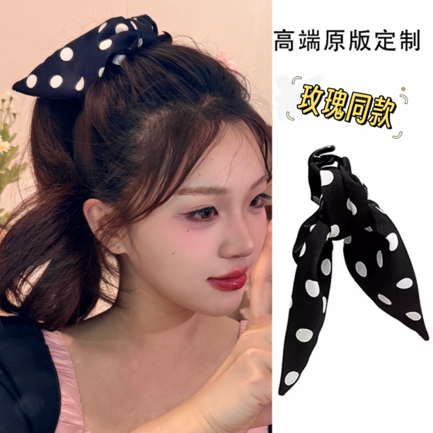 玫瑰的故事～黄亦玫同款波点马尾抓夹蝴蝶结发夹盘发鲨鱼夹女