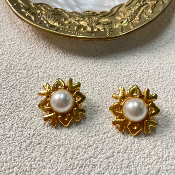 铜合金仿珍珠耳饰 【六六中古】孤品复古耳夹ap6044