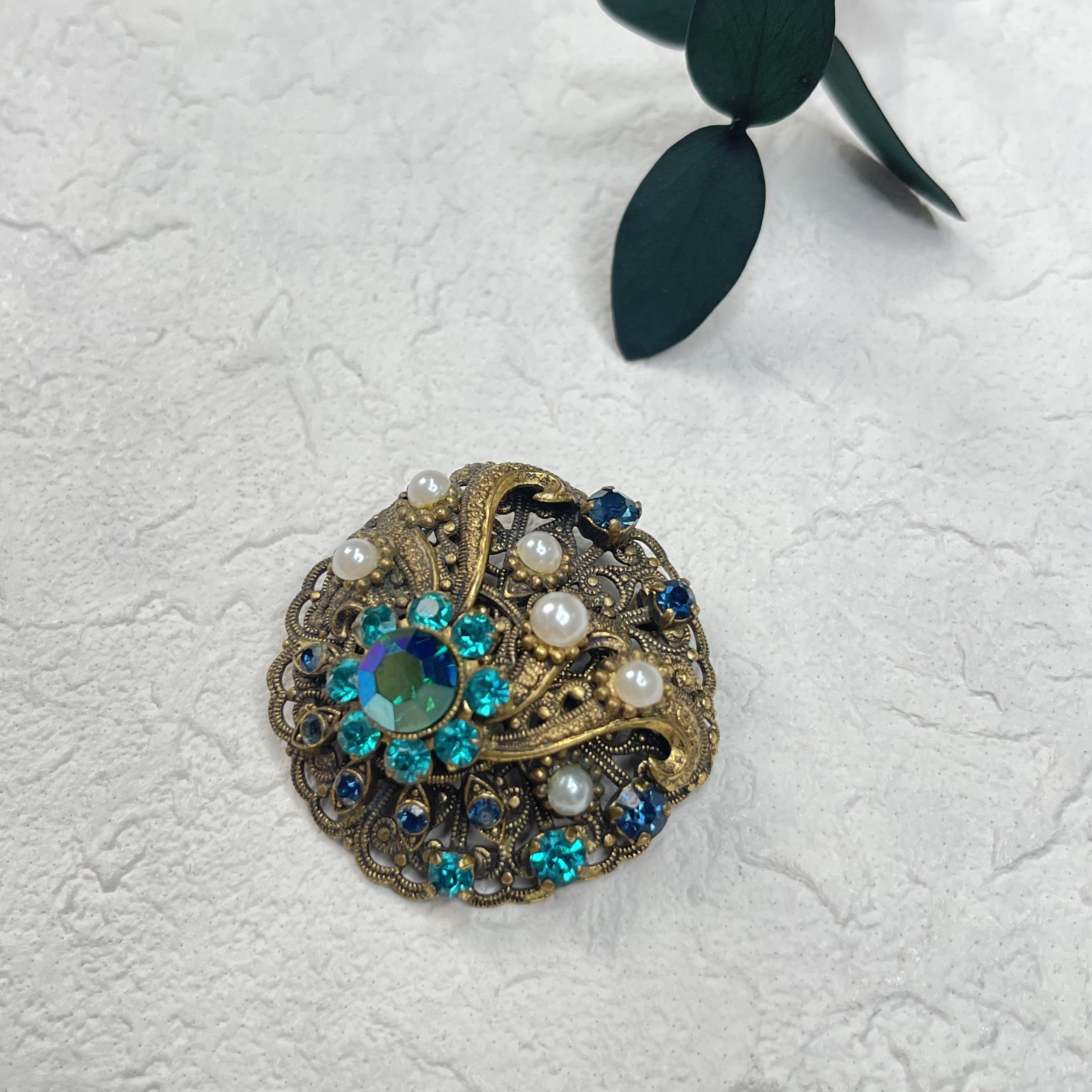 铜合金仿珍珠胸针 【六六中古】孤品复古胸针ad4314