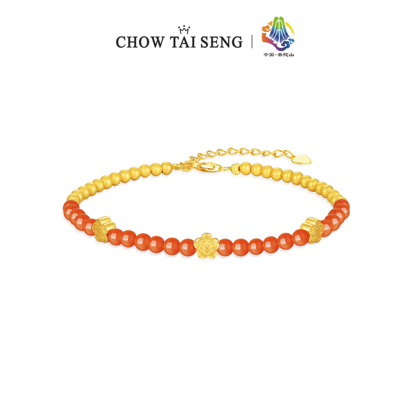 周大生花玉良缘S925手链女玛瑙手串手饰新中式国风复古个性送女友