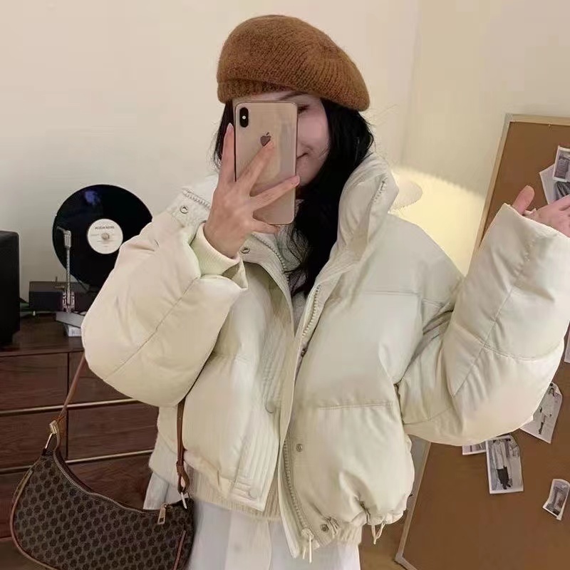 pu短款立领白鸭绒羽绒服女冬季加厚外套韩版休闲百搭面包服显瘦