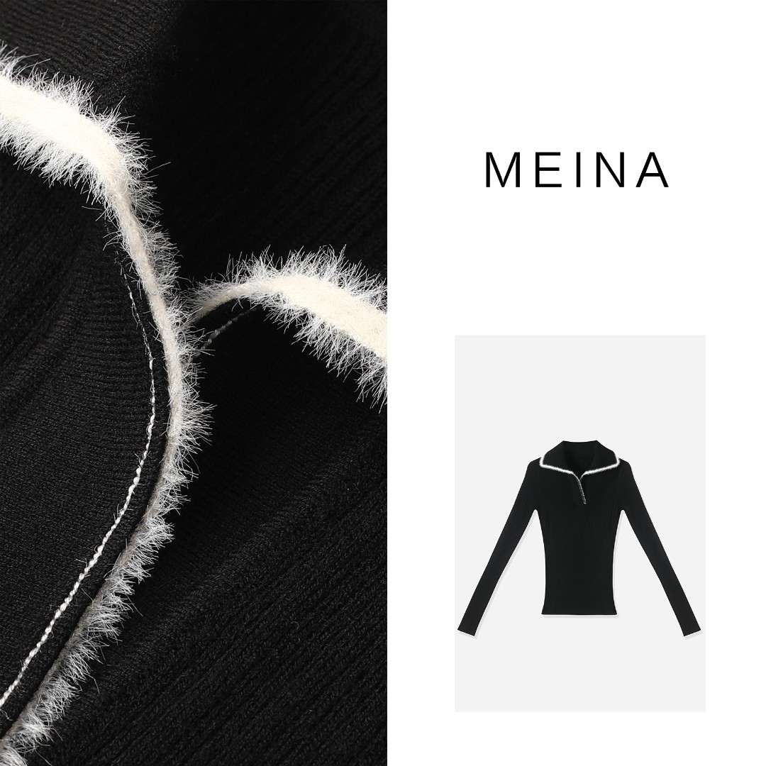 MEINA【肆意幻想】绵羊毛秋冬翻领修身气质百搭时尚感针织衫上衣
