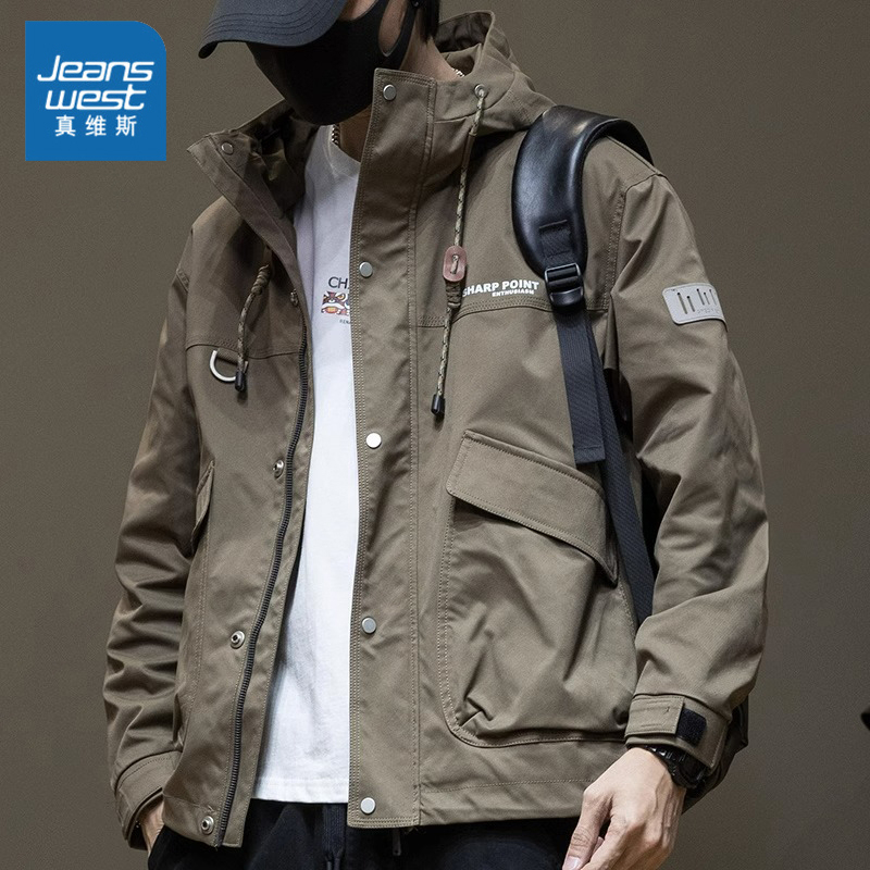 Jeanswest/真维斯新款工装夹克男士痞帅外套大码春秋潮牌冲锋衣服