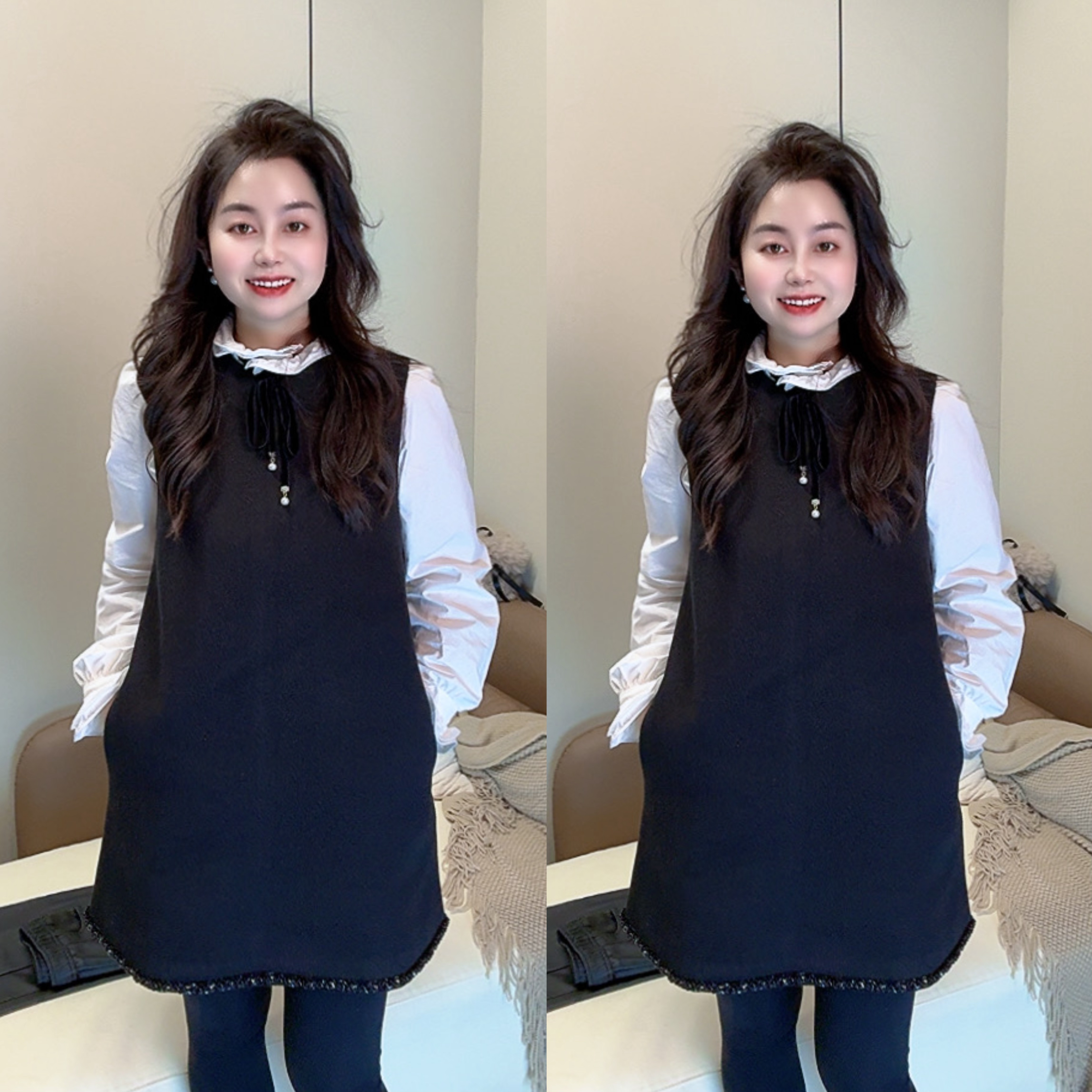 凤姐自留】圆领底边重工钉珠砍袖连衣裙（裙长75左右