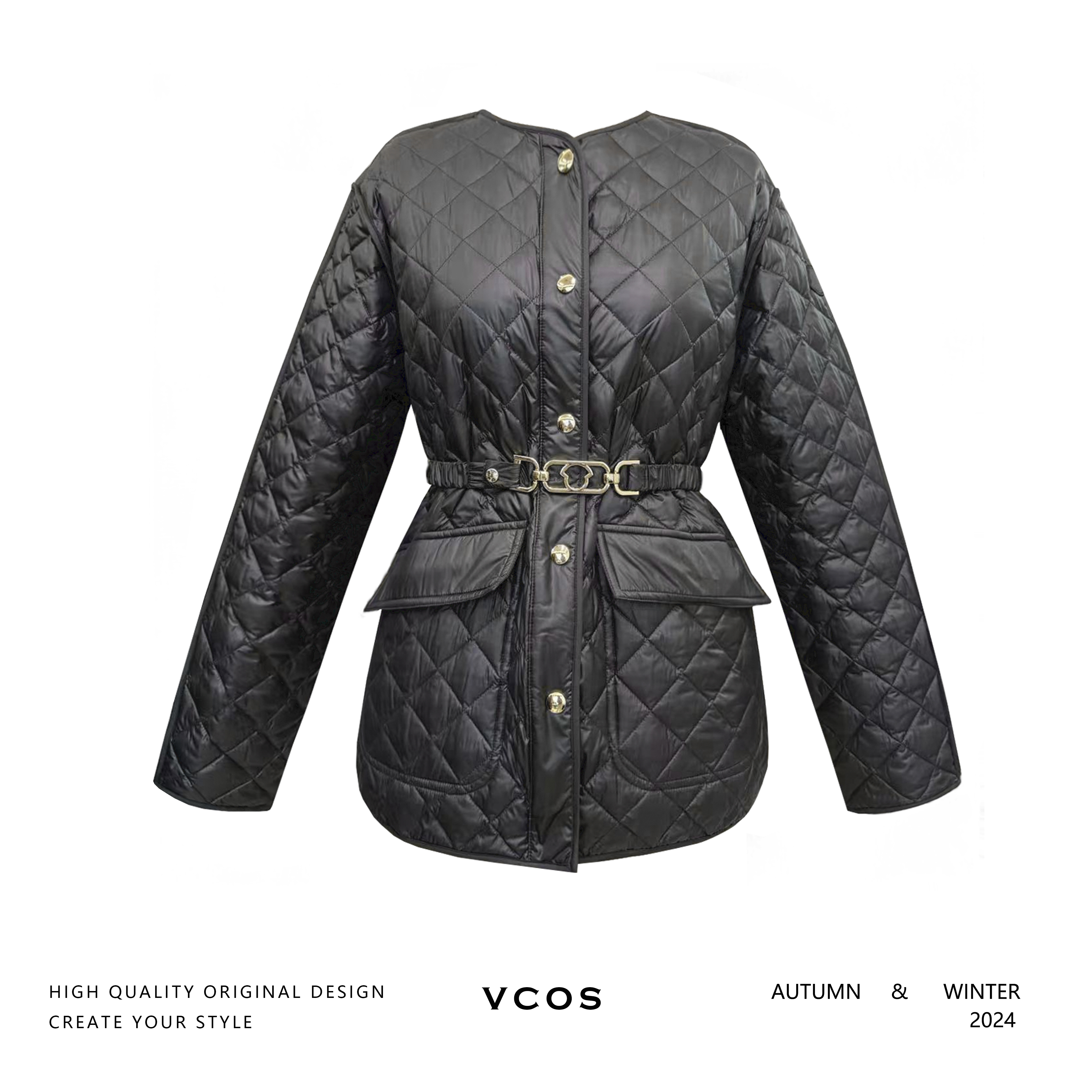 VCOS时髦轻薄菱格绗线短款羽绒服(两个色）