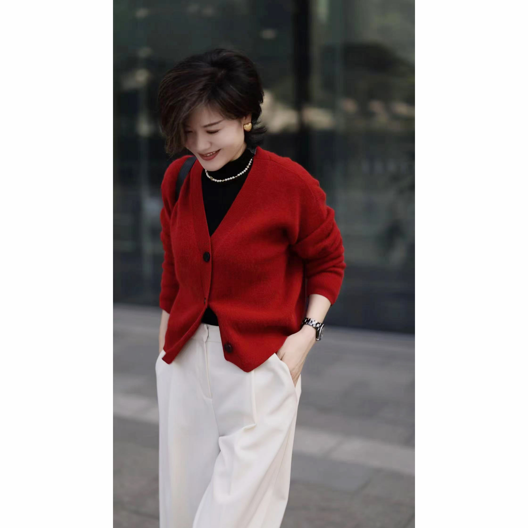 VCOS羊毛羊绒混纺简约舒适百搭针织开衫（三个色）