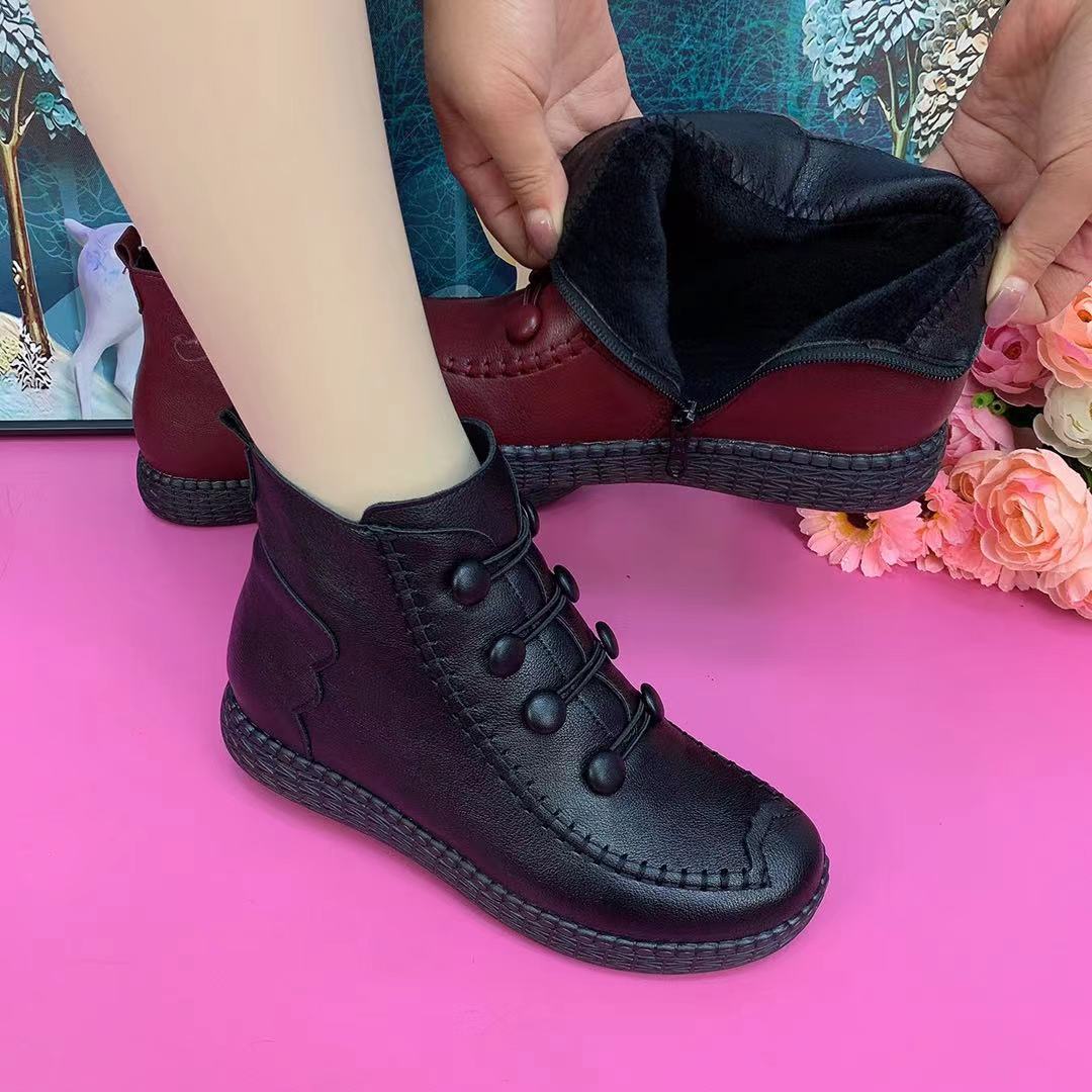 冬季新款时尚排扣妈妈鞋加绒加厚保暖百搭马丁靴2226