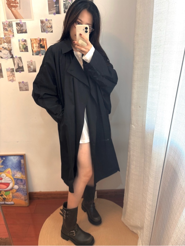 锦忆 秋冬row风宽松黑色极简风衣