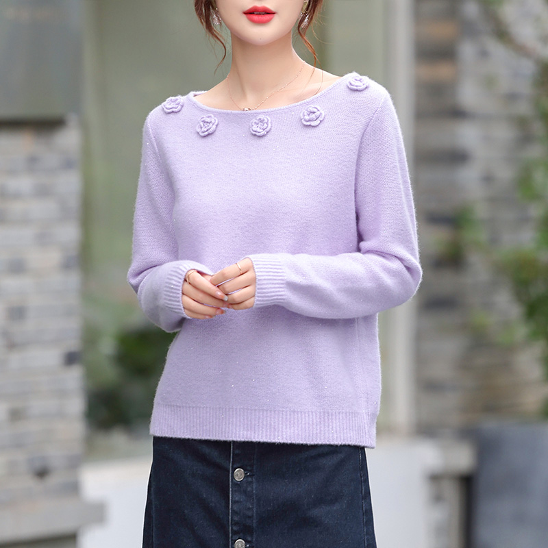 白家【领口山茶花】重工轻奢洋气软糯款上衣新米01-718