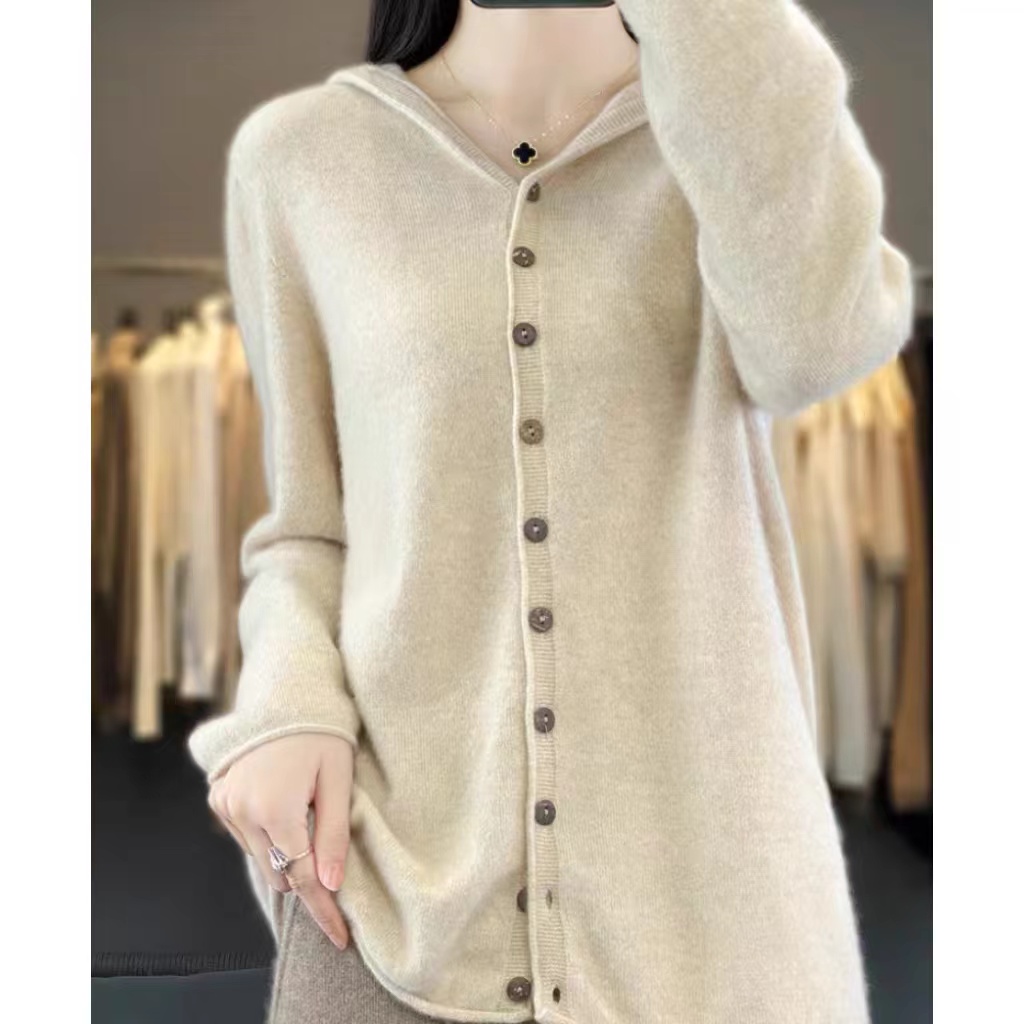 白家【经典帽衫】无缝开衫洋气宽松质感长袖上衣03-032