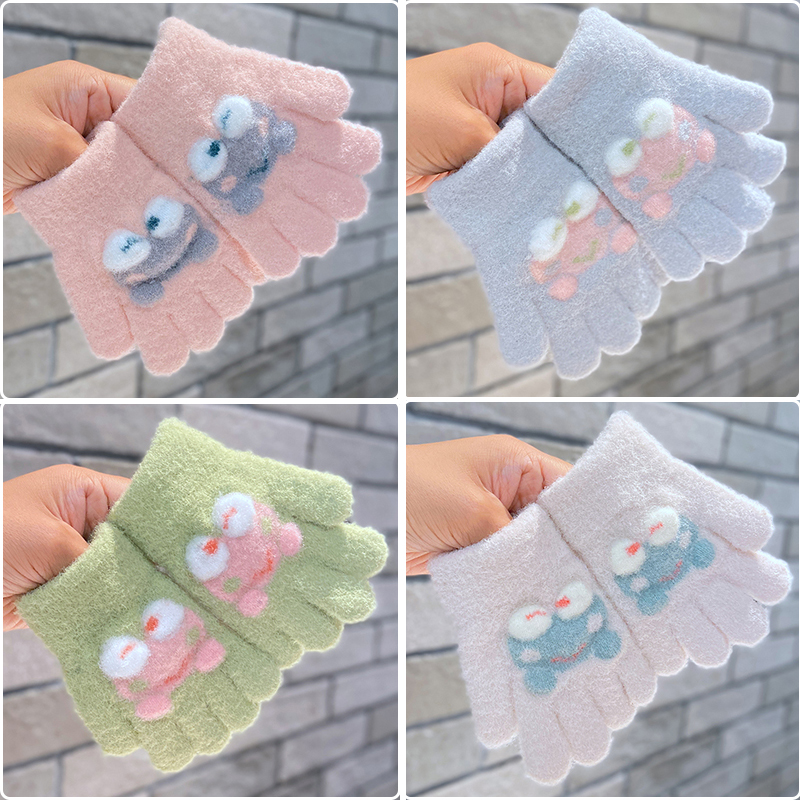 宝宝五指手套卡通青蛙款幼儿女宝宝分指秋冬户外出行1岁2男童保暖