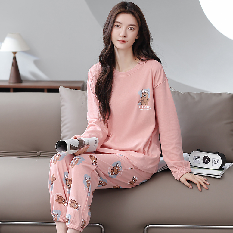 秋冬保暖韩版大码女款100%纯棉轻奢可外穿甜美风简约休闲风家居服