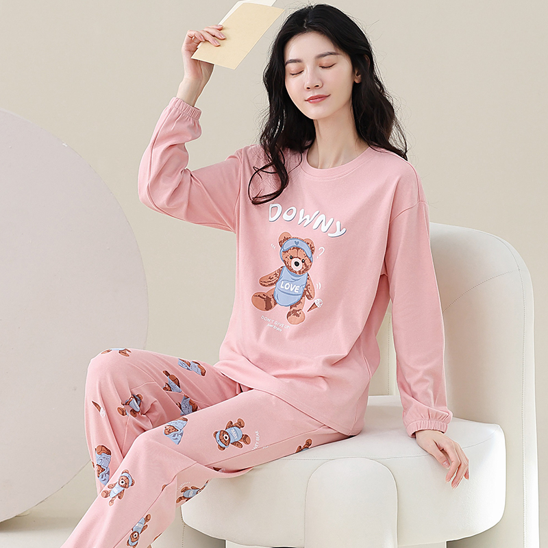 100%纯棉加厚秋冬季长袖睡衣女外穿百搭简约纯棉舒适家居服春秋款