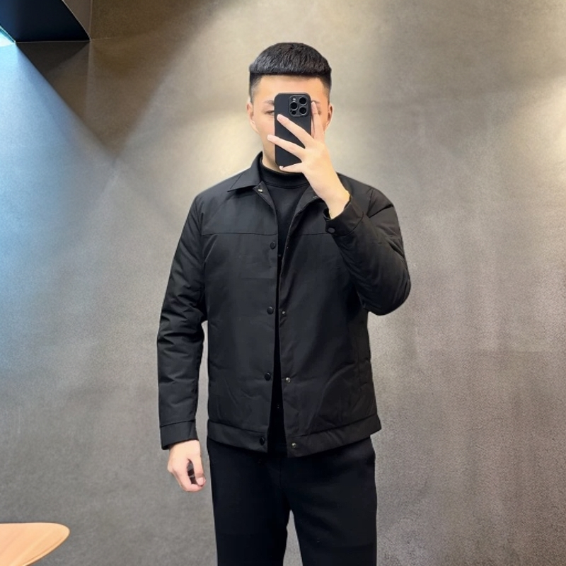 冬季新品纯色行政翻领加厚棉服黑色男士商务休闲气质修身棉衣外套