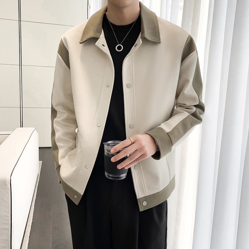 （九九）百搭高品质男士春秋季新款休闲宽松拼接小众设计夹克外套