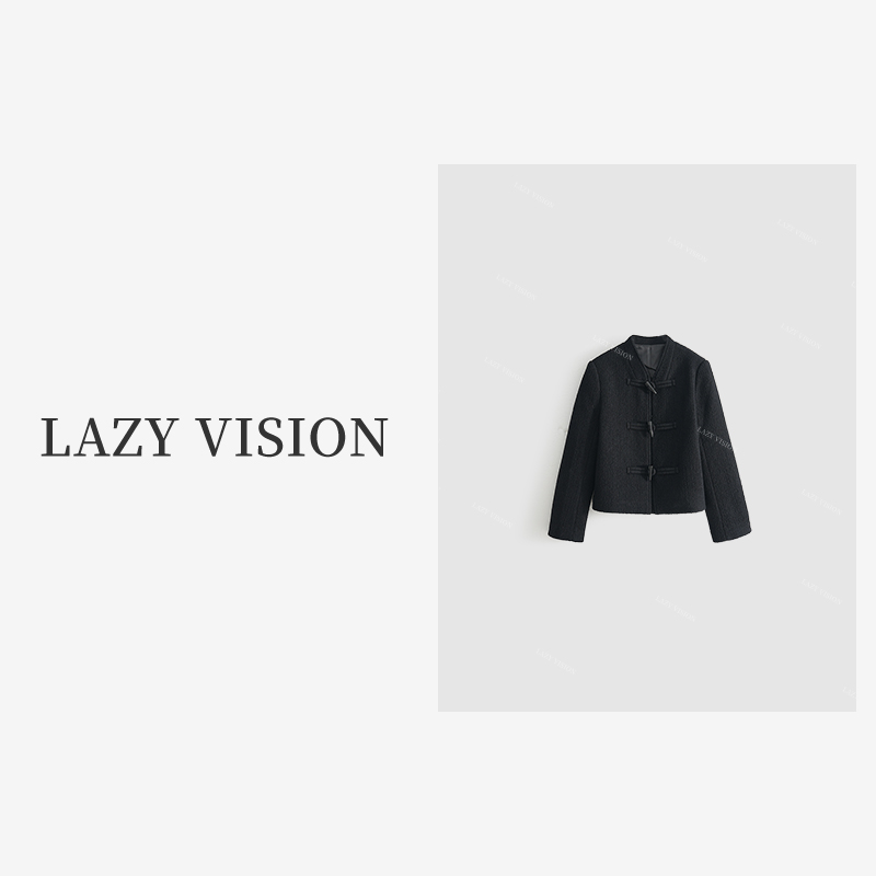 LAZYVISION复古中式牛角扣小香风女士毛呢外套ZMD-18829金贵