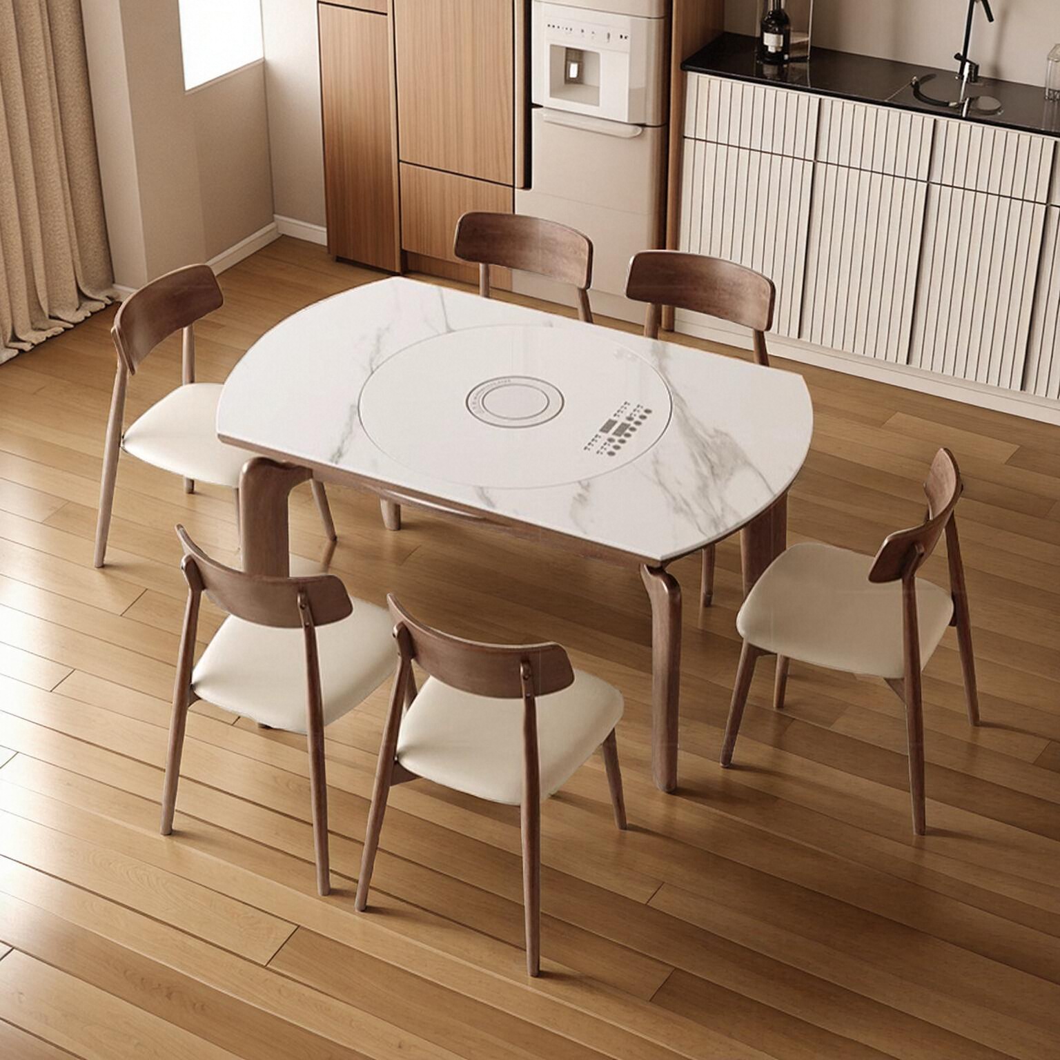 实木餐桌椅组合小户型多功能转盘电磁炉可伸缩变圆形两用吃饭桌子