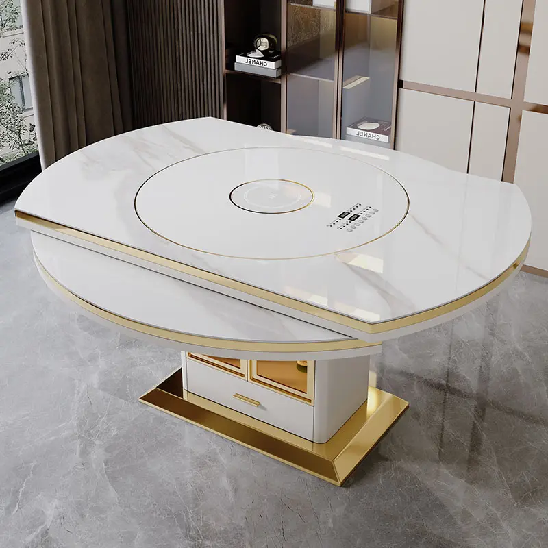 多功能方圆两用餐桌椅简约可伸缩全自动圆形家用饭桌轻奢电动转盘