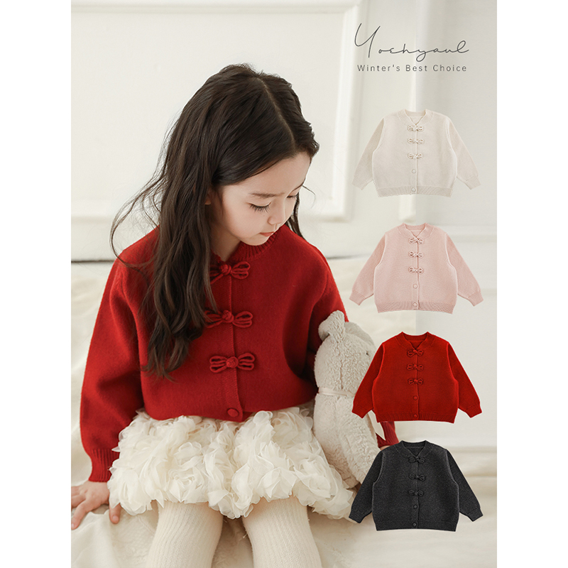 YOEHYAUL/幼悠幼悠【中式老钱】冬五波中国风纯色加厚毛衣开衫D3707