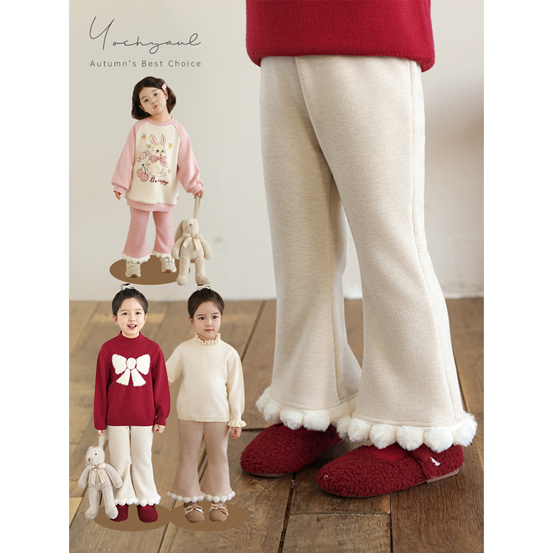 YOEHYAUL/幼悠幼悠 冬一波 女童舒适保暖外穿百搭毛球喇叭裤D3714