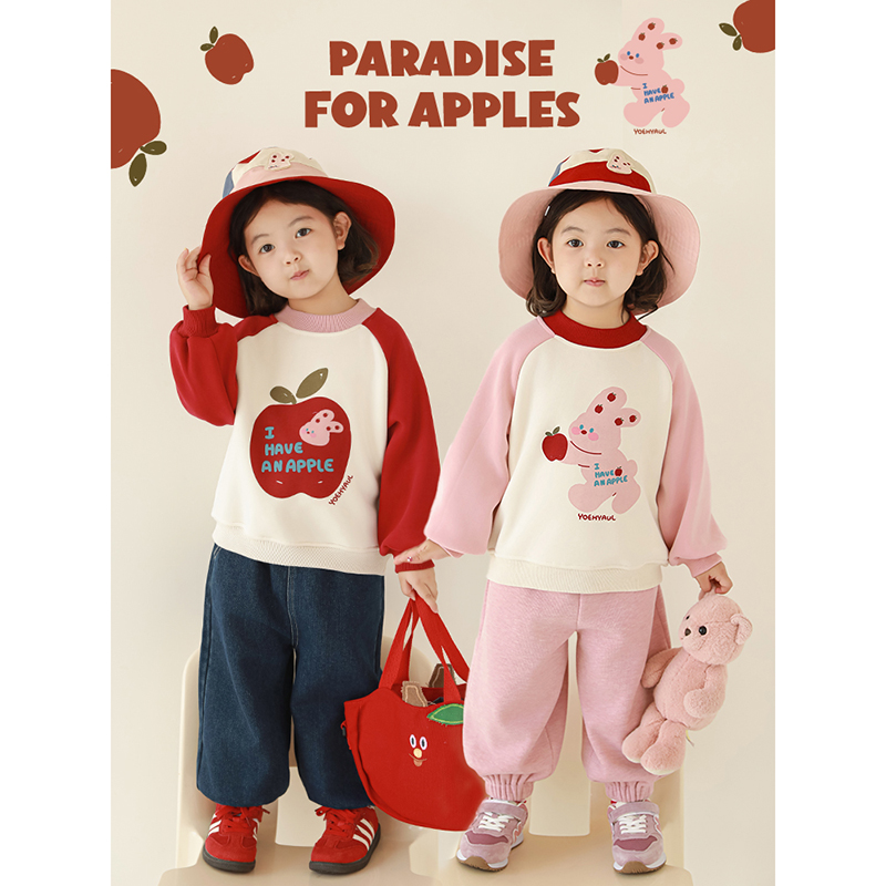 幼悠【一颗苹果】冬二波 女童保暖加绒可爱套头卫衣潮D3933