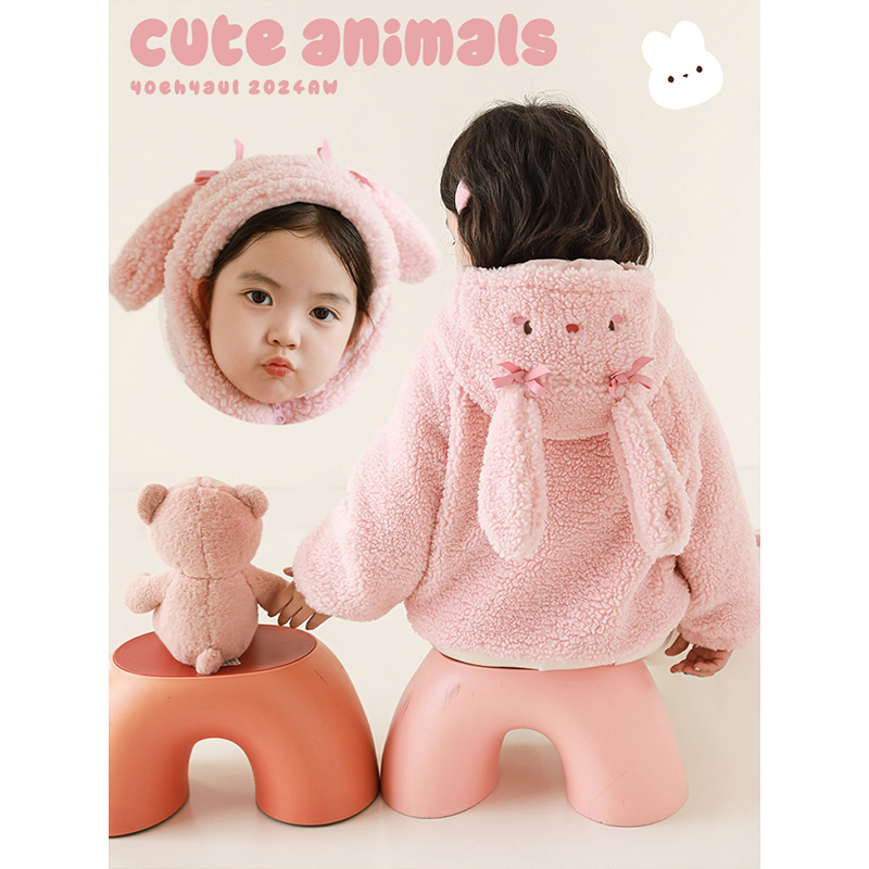 幼悠女童 【动物星球】可爱动物保暖女宝毛绒加厚外套D3873 D3873-1