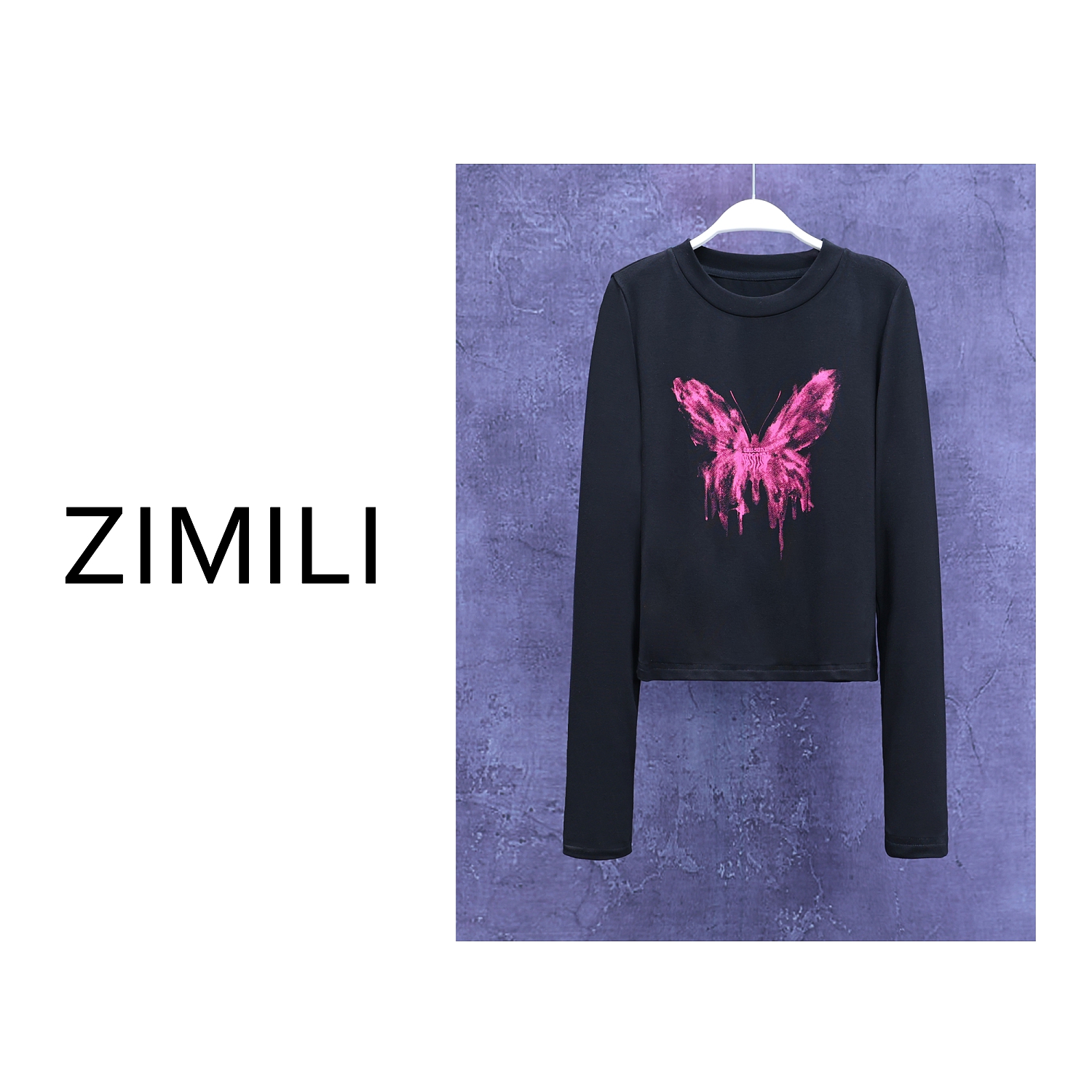 【LIANG哥定制】加厚磨毛设计感蝴蝶印花打底气质女装高档大气/1889