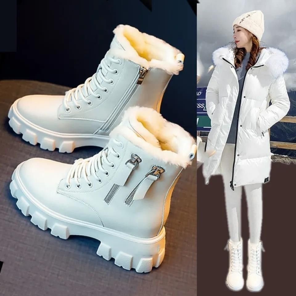 意尔康公主ins2023新款秋冬加绒雪地靴棉鞋马丁靴女靴子加厚棉靴