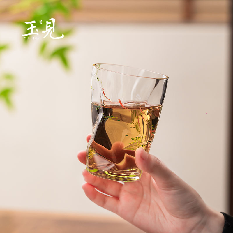 北大史玉见纯手工手绘耐高温玻璃杯高档绿茶杯子办公喝水筒杯