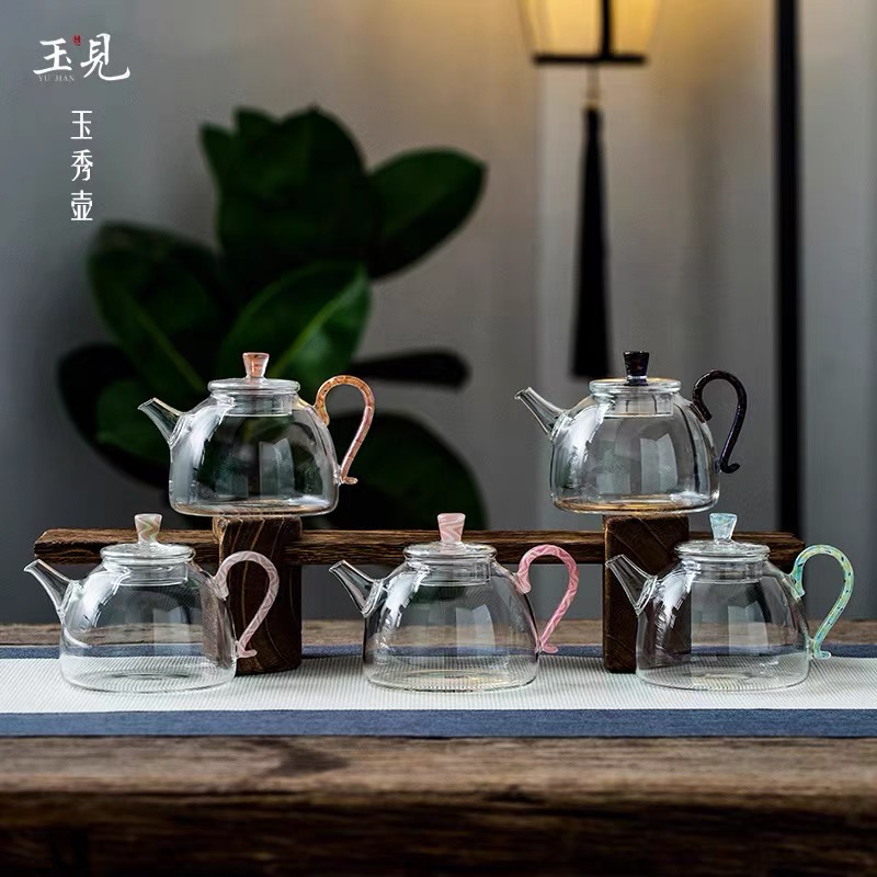玉见高端纯手工玻璃泡茶壶加厚耐热一人壶家用彩把养生花茶壶